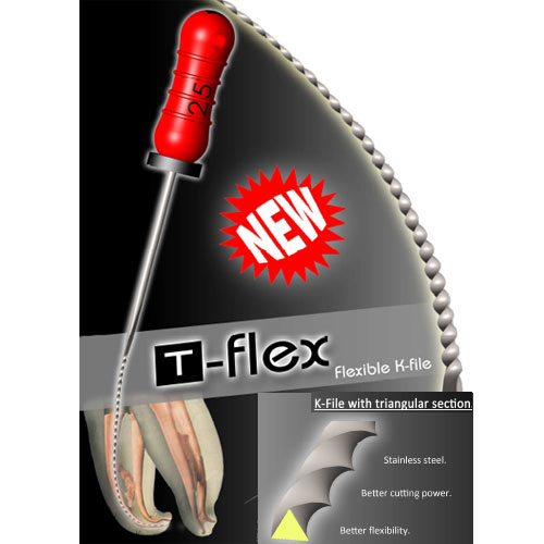 Thomas T-Flex Flexible K-Files - 25mm #25 6/Box. Stainless Steel. Blade grinded with a triangular