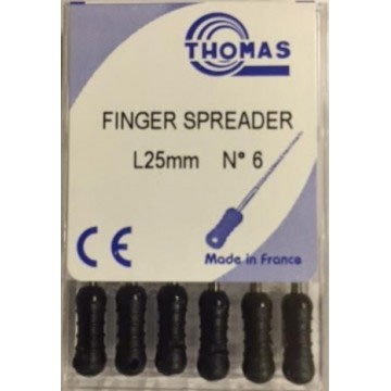 Thomas Finger Spreaders #6, 25mm 6/Pk. Conical tip. Designed for lateral condensation of gutta