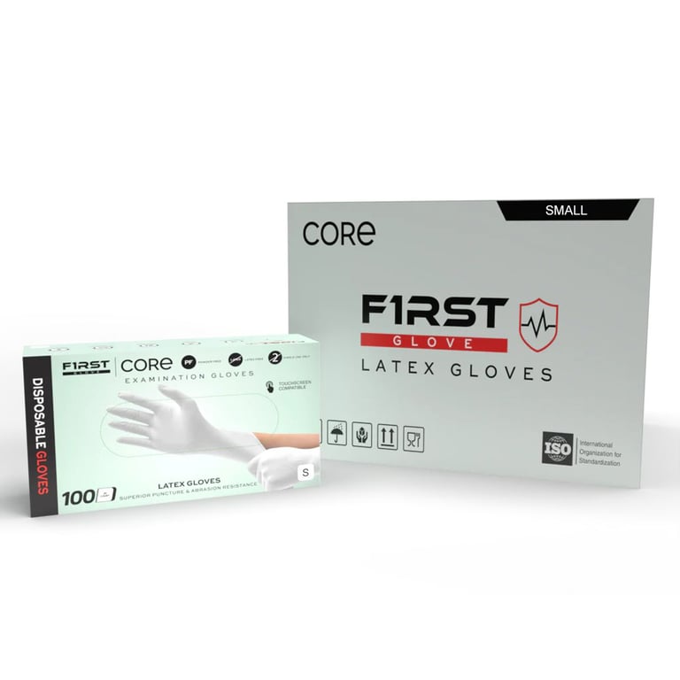 Core 5 mil White Latex Exam Gloves, Small, PowderFree, Textured, 1000
