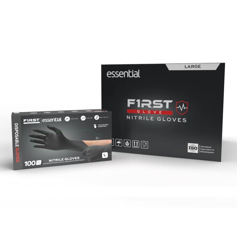 essential 3.5 mil Black Nitrile Gloves, Large, Powder-Free