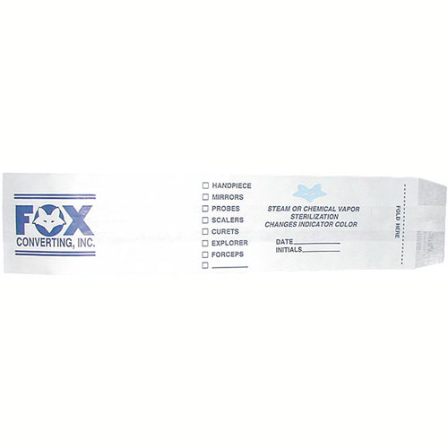 Fox 1.5" x 2.50" x 10.50" Self-Sealing Autoclave Paper Bag 1000/Bag. With color-changing ink