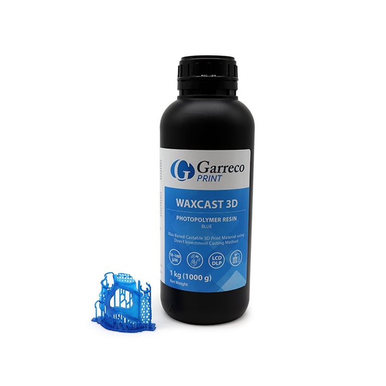 Garreco WaxCast 3D Photopolymer Resin, Direct Investment Casting, Blue, 1000g Bottle, 1/Pk