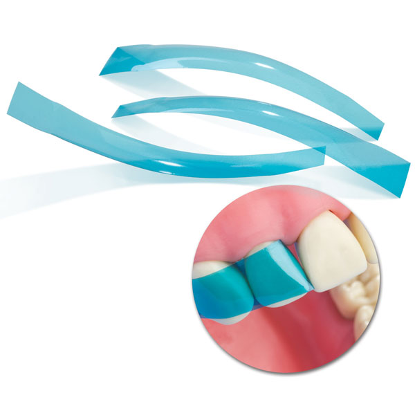BlueView VariStrip Contoured Anterior Matrices, 100/Pk. Curved form, Blue tint. Revolutionary