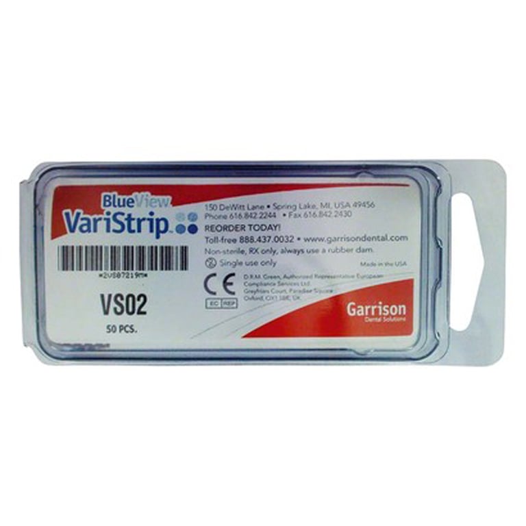 BlueView VariStrip Contoured Anterior Matrices, 50/Pk. Curved form, Blue tint. Revolutionary