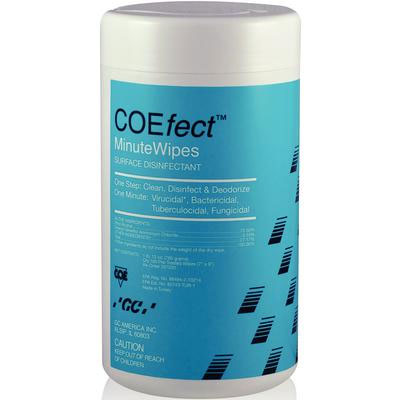 COEfect Minute Wipes Surface Disinfectant, 7" x 9" 160/Can. 1-minute "Kill Time". Low toxicity