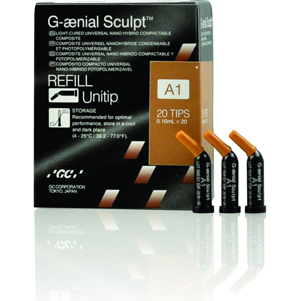 G-aenial Sculpt A1 Unitip Refill, 20 - 0.16 mL Tips. Light-Cured, Universal Nano Hybrid