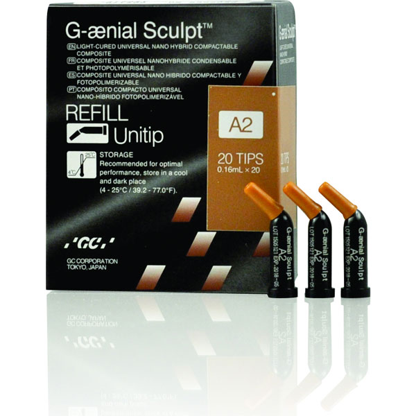 G-aenial Sculpt A2 Unitip Refill, 20 - 0.16 mL Tips. Light-Cured, Universal Nano Hybrid