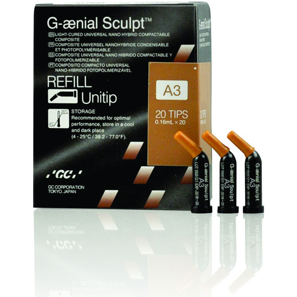 G-aenial Sculpt A3 Unitip Refill, 20 - 0.16 mL Tips. Light-Cured, Universal Nano Hybrid