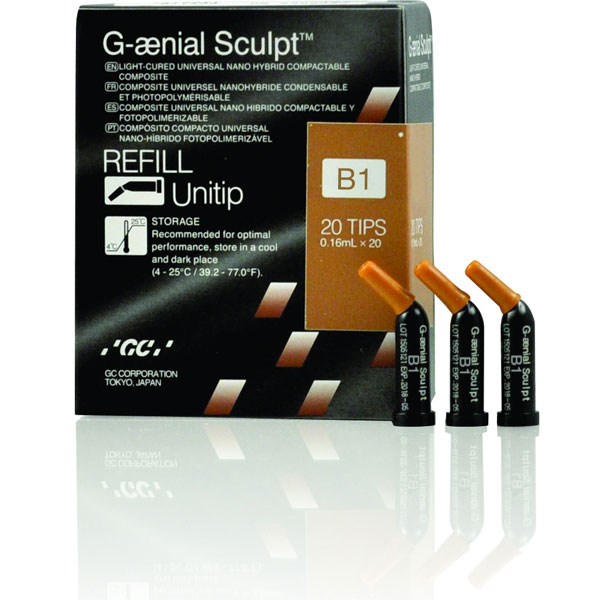 G-aenial Sculpt B1 Unitip Refill, 20 - 0.16 mL Tips. Light-Cured, Universal Nano Hybrid