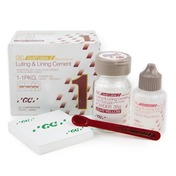 GC Gold Label Luting & Lining Cement 1:1 EXPORT PACKAGE. Glass Ionomer Luting Cement. 35 Gm