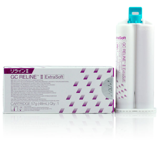 GC Reline II Extra Soft Automix Refill: 1 - 48 mL (57 g) Cartridge. A soft denture relining