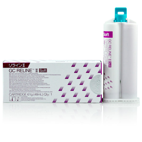 GC Reline II Soft Automix Refill: 1 - 48 mL (61 g) Cartridge. A soft denture relining material