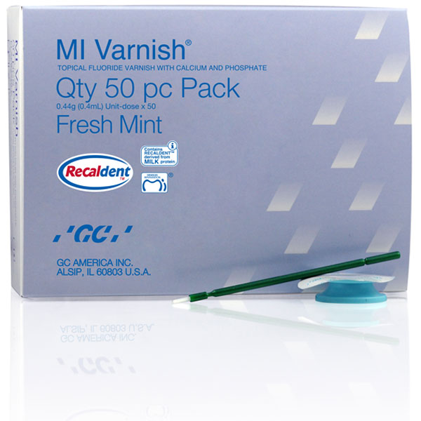MI Varnish Fresh Mint, 50 Unit-Doses (0.44g / 0.4ml each) & 50 Applicators. Topical Fluoride