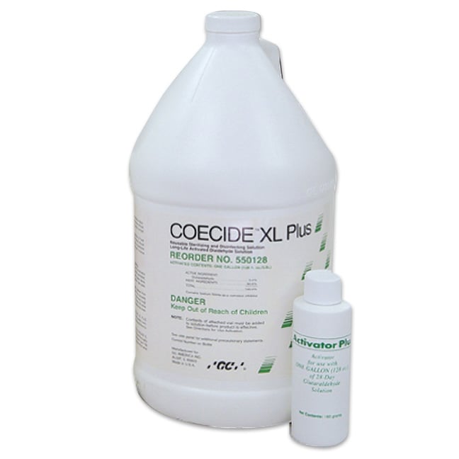 Coecide XL Plus 3.4% Alkaline Glutaraldehyde Sterilant Solution with a sterilization rate of 10