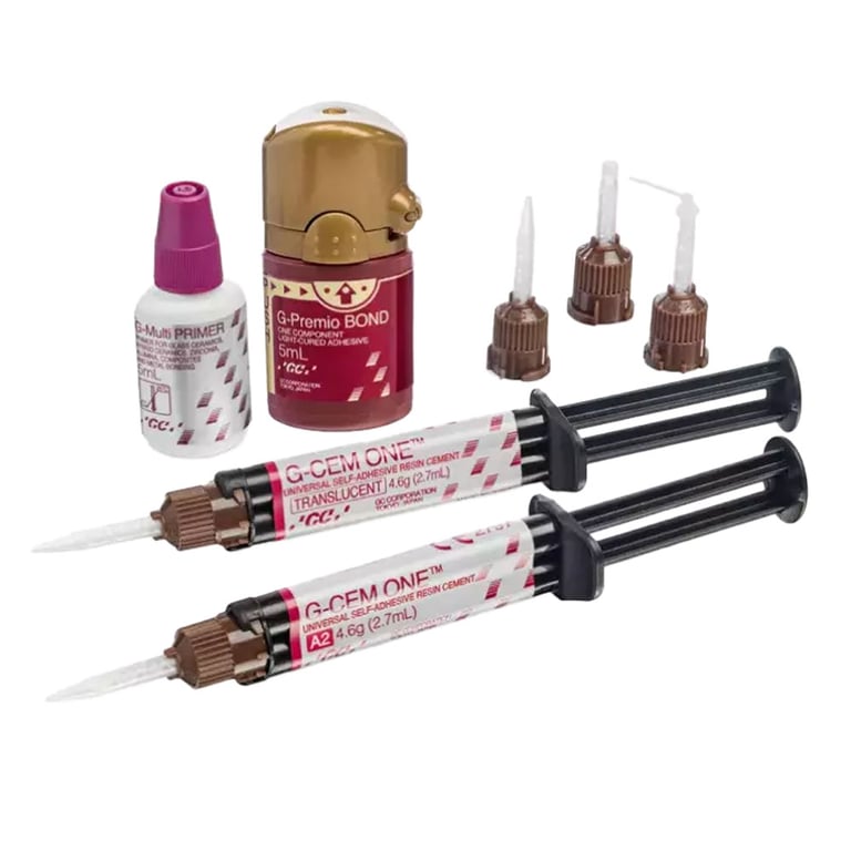 G-CEM ONE Universal System Kit. Includes: 1 x Translucent 4.6g Syringe, 1 x A2 4.6g Syringe, 15 x
