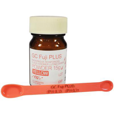 GC Fuji Plus Powder Only. Resin Reinforced Glass Ionomer Luting Cement, 15 Gm. Yellow Powder