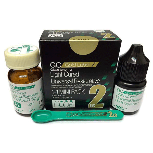 GC Gold Label 2 LC EXPORT PACKAGE Light-Cured Glass Ionomer Cement, Shade A2, Mini Pack - 5g