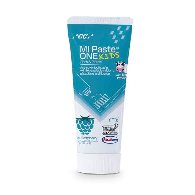 MI Paste ONE Kids 0.2% Sodium Fluoride Anticavity Toothpaste 35mL Tube, Raspberry, 10/Box