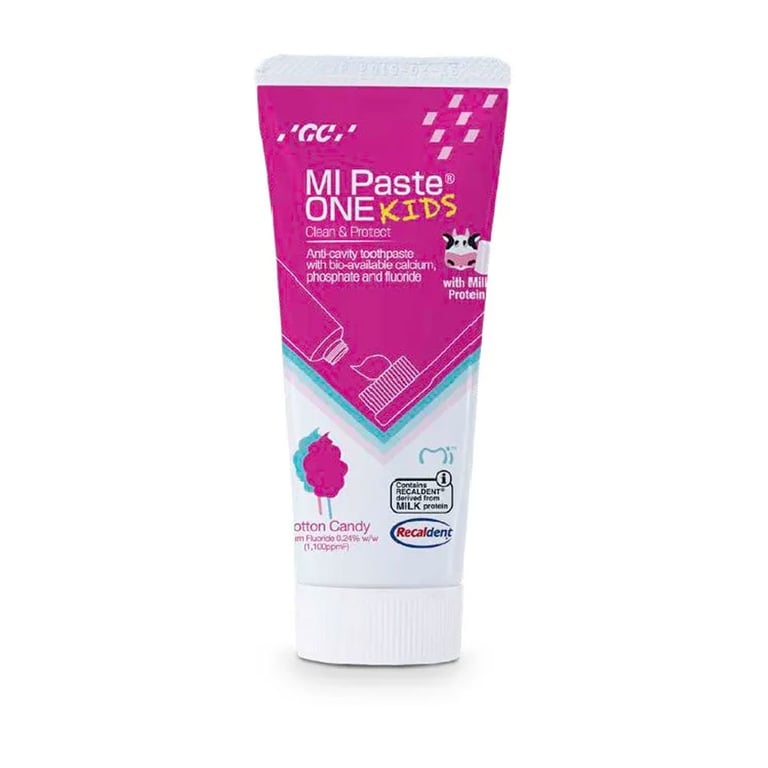 MI Paste ONE Kids 0.2% Sodium Fluoride Anticavity Toothpaste 35mL Tube, Cotton Candy, 10/Box