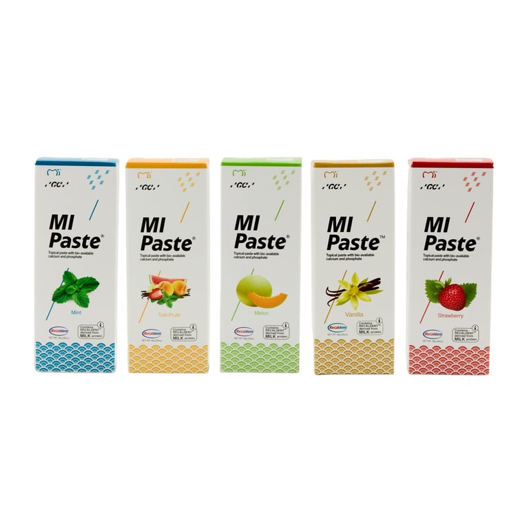 MI Paste Assortment Pack 10/Pk. Topical Tooth Cream contains RECALDENT (CPP-ACP) that binds