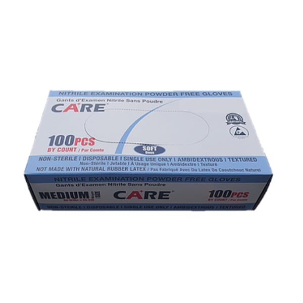 Care Soft Nitrile Exam Gloves - Blue Large 100/Box. Powder Free, Non-Sterile, textured