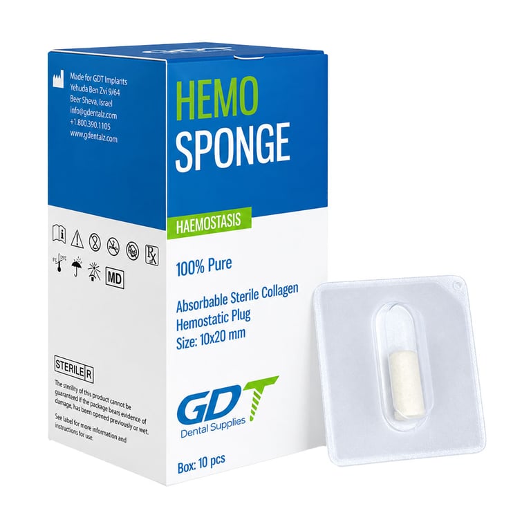 GDT Hemosponge 10mm x 20mm 100% Pure Type 1 Bovine Collagen Absorbable Sponge, Sterile, 10/Pk