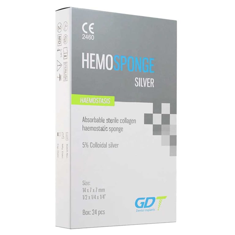 GDT Hemosponge 5% Colloidal Silver Absorbable Gelatin Cubes, Sterile, 24/Pk. Hemosponge Silver