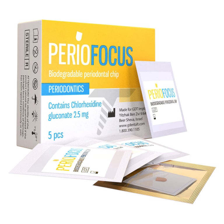 GDT PerioFocus Biodegradable Periodontal Chlorhexidine Chip, 5/Pk. Each individual PerioFocus chip