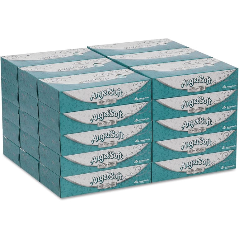 Angel Soft Professional Series 2 Ply Facial Tissue, 100 Sheets/Box, Case of 30 Boxes. Flat box