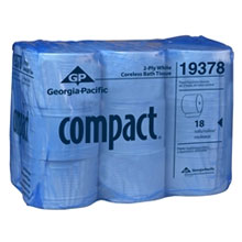 Compact 2-Ply Coreless Bathroom Tissue, White. 3.85" x 4.05", 1500 Sheets per Roll. 1 Case of 18