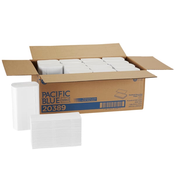 Pacific Blue Select Multifold Paper Towels 9.25" x 9.50" White. Case of 4000 Towels