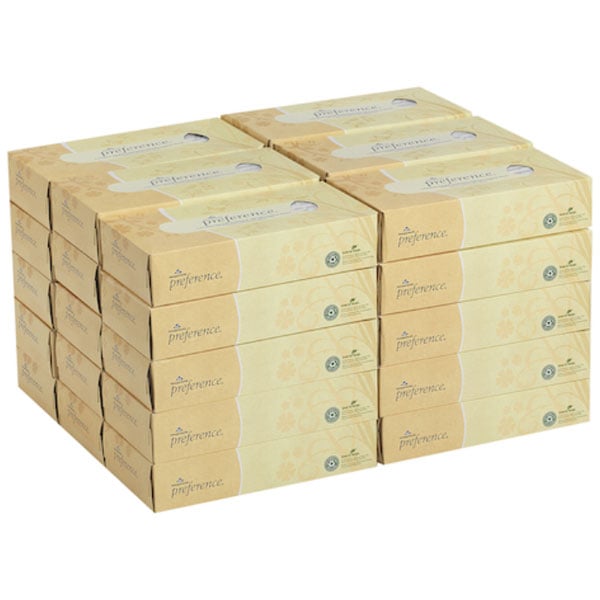 Preference 2-Ply Facial Tissue, Flat Box, White. 7.4" x 8,8", Case of 30 - 100 Sheets/Bx