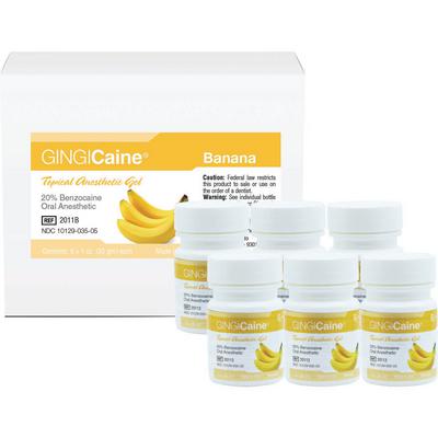 Gingicaine Banana flavored topical anesthetic (Benzocaine 20%) gel, Package of 6 - 1 ounce jars
