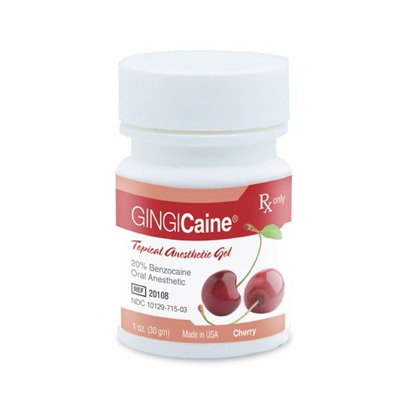 Gingicaine Bing Cherry flavored topical anesthetic (Benzocaine 20%) gel, 1 ounce jar of gel