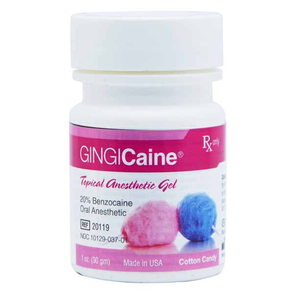 Gingicaine Cotton Candy flavored topical anesthetic (Benzocaine 20%) gel, 1 ounce jar of gel
