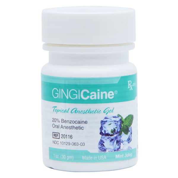 Gingicaine Mint Julep flavored topical anesthetic (Benzocaine 20%) gel, 1 ounce jar of gel