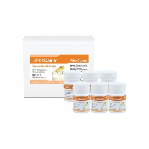 Gingicaine Pina Colada flavored topical anesthetic (Benzocaine 20%) gel, Package of 6 - 1 ounce