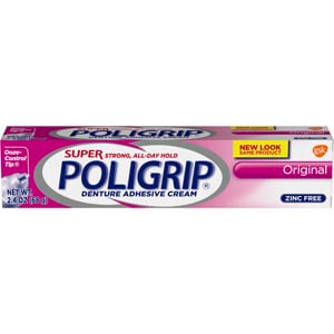 Poligrip Super Original Denture Adhesive Cream, Fresh Mint Flavor, 24 - 2.4 oz tubes. Zinc-free