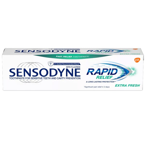 Sensodyne Rapid Relief Toothpaste, Extra Fresh, 12- 3.4 oz. Tubes. Unique formulation