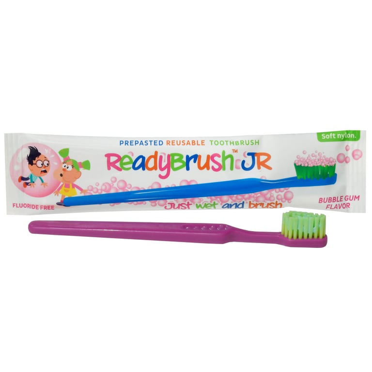 ReadyBrush Jr. Prepasted Reusable Toothbrush, Child, Bubblegum, Case of 1440. Brightly colored