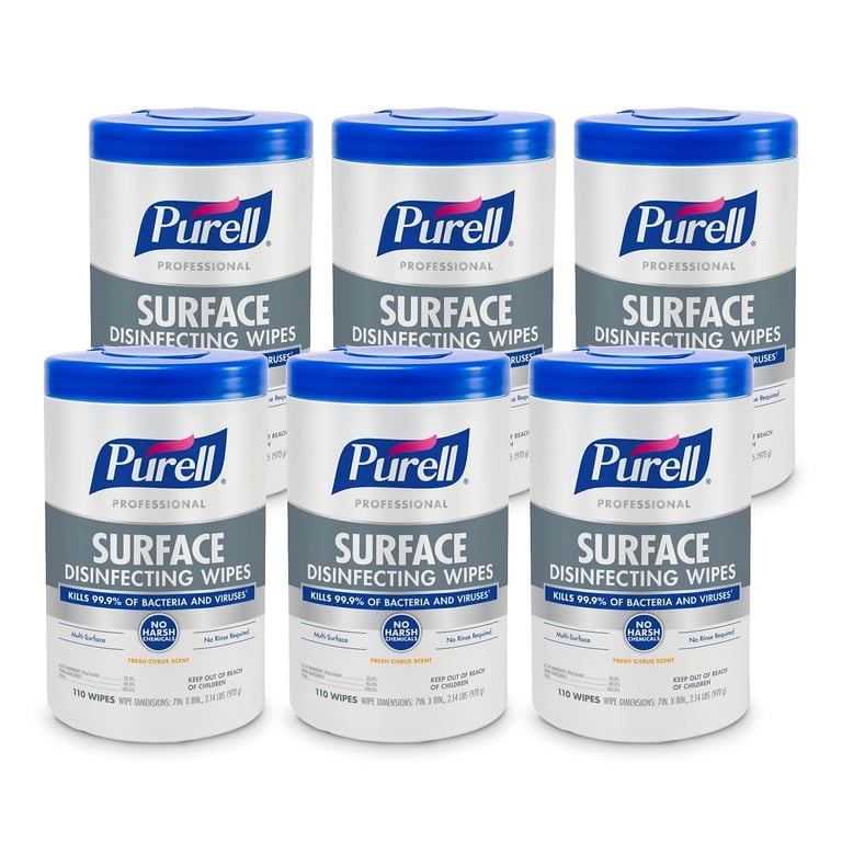 Purell Professional Surface Disinfecting Wipes, Citrus Scent, 6/Pk. One-step surface disinfecting