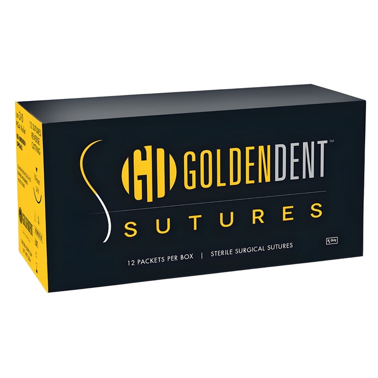 GoldenDent PGA Braided Absorbable Suture, 3-0, 19mm 3/8 Reverse Cutting Needle, Violet, 12/Pk