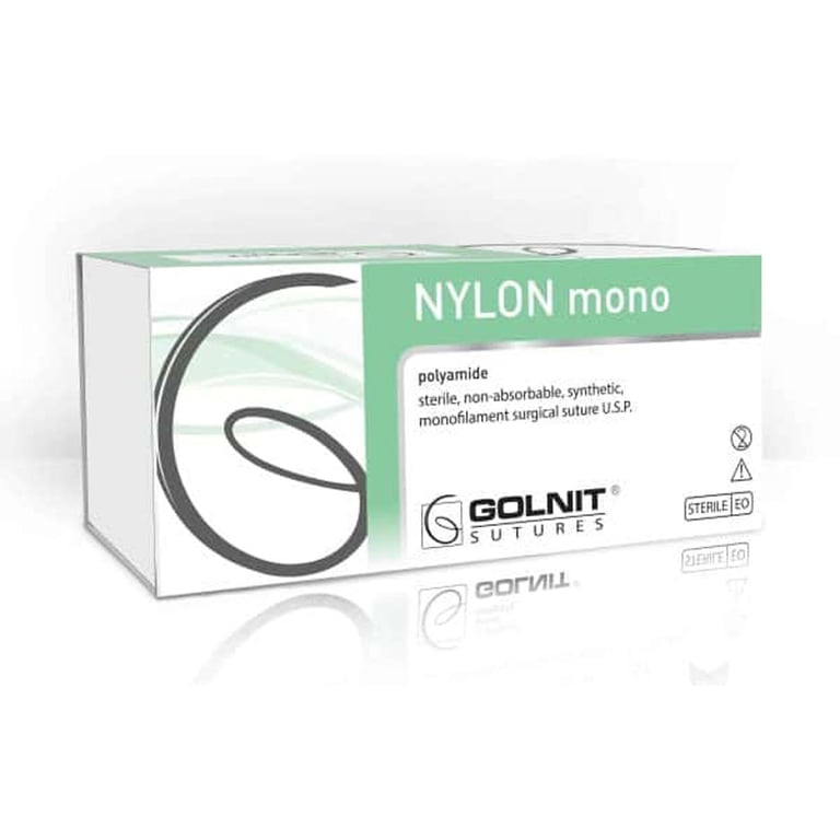 Golnit 6/0 NYLON Mono Suture 30", Reverse Cutting Needle (16mm, 3/8), Black, 12/Pk. Monofilament
