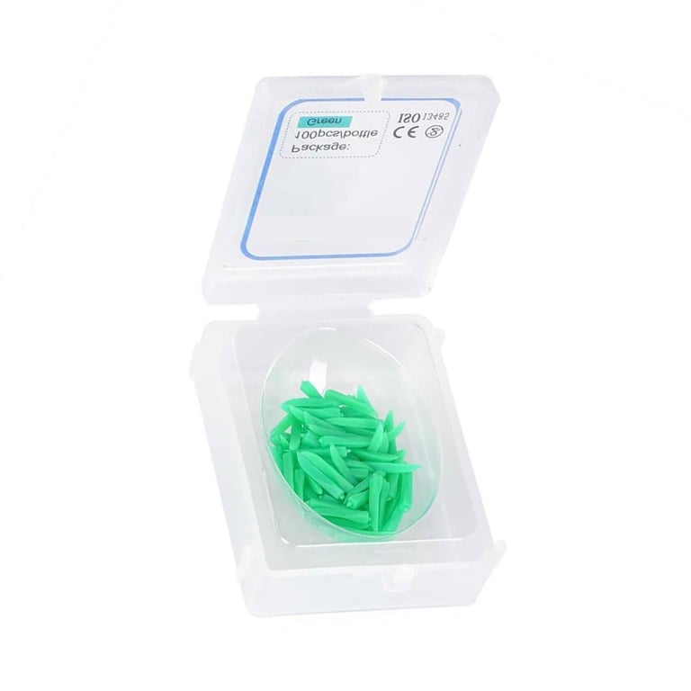 GooDent Plastic Wedge, Small, Green, 100/Pk. Round tip. 12 x 1.9 x 1.9 mm