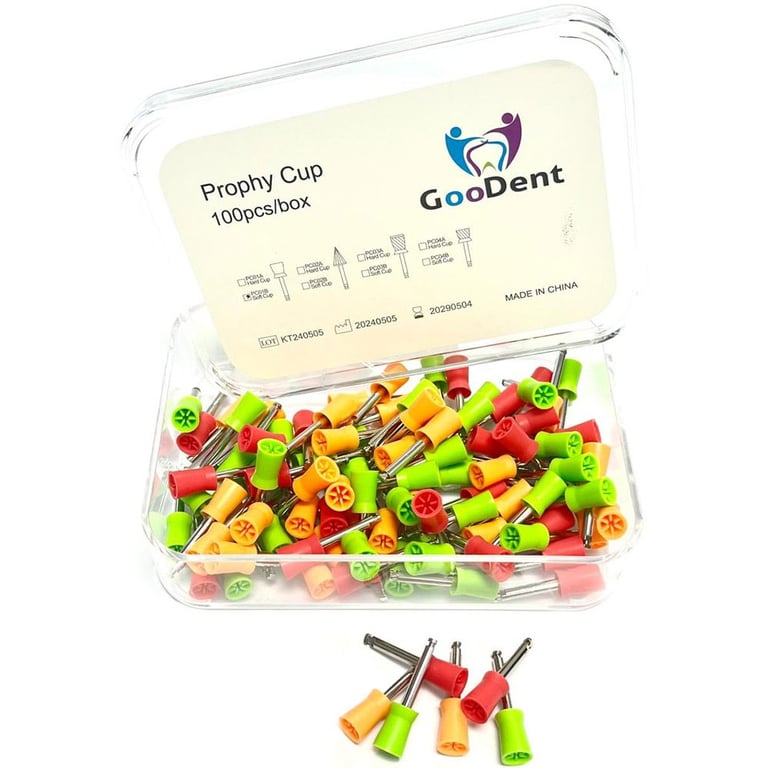 GooDent Prophy Cup, 6-Web, Hard Silicone, Assorted Colors, 100/Box. Latch type. Colors: red