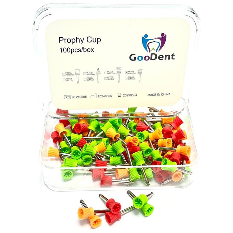 GooDent Prophy Cup, 8-Web, Hard Silicone, Assorted Colors, 100/Box. Latch type. Colors: red