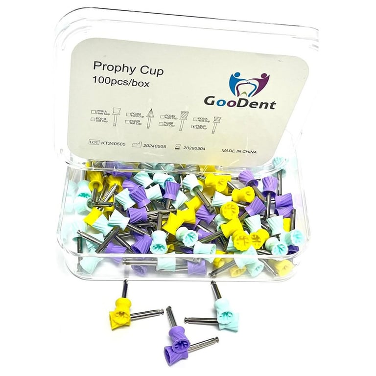 GooDent Prophy Cup, 8-Web, Soft Silicone, Assorted Colors, 100/Box. Latch. Colors: yellow, blue