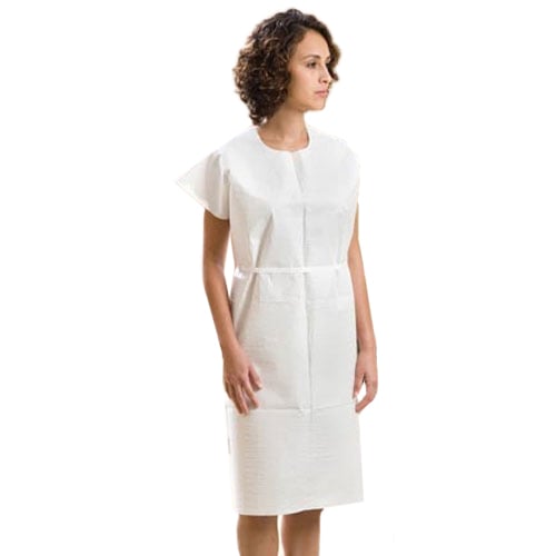 Graham Exam Gown - Glued Shoulders, 30" x 42", White Color, 50/Cs, Knee-length
