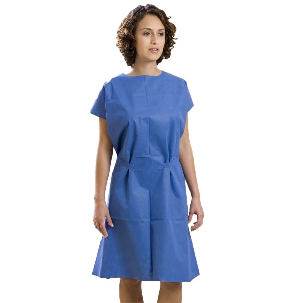 Graham Medical Exam Gown, Sewn Shoulders, Blue, Size M/L (30" x 42") - 50/Pk. Non-Woven, premium