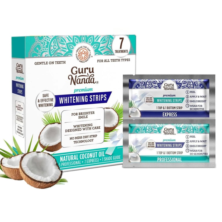 GuruNanda Natural Coconut Oil Whitening Strips, 7 Applications, 24/Case. Includes: 1 shade guide